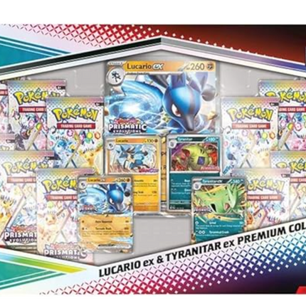 Pokemon TCG Scarlet & Violet Prismatic Evolutions Lucario ex & Tyranitar ex Premium Collection Box - 14 Packs