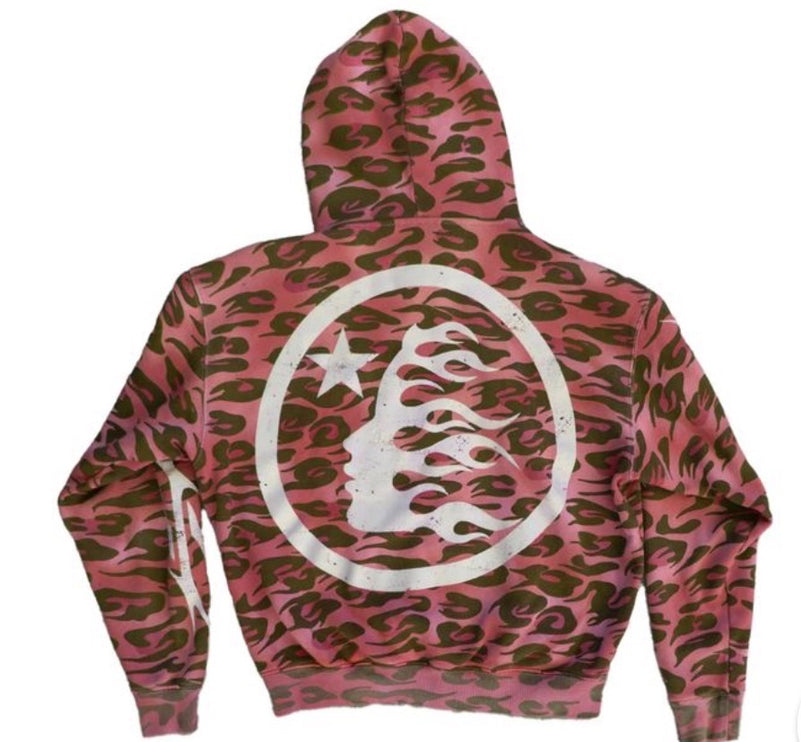 Hellstar Cheetah Zip Up Hoodie Red