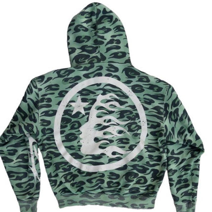Hellstar Cheetah Zip Up Hoodie Green