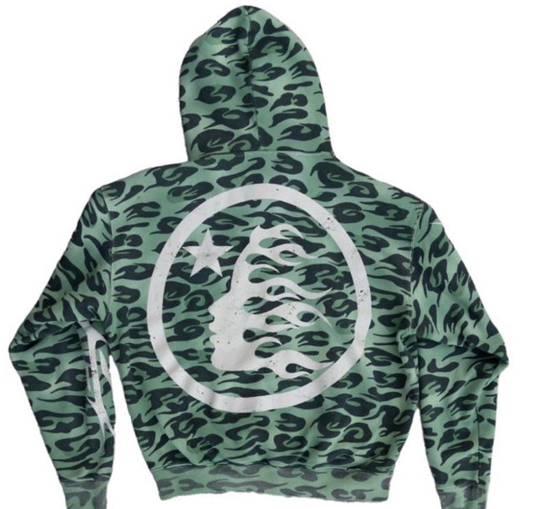 Hellstar Cheetah Zip Up Hoodie Green