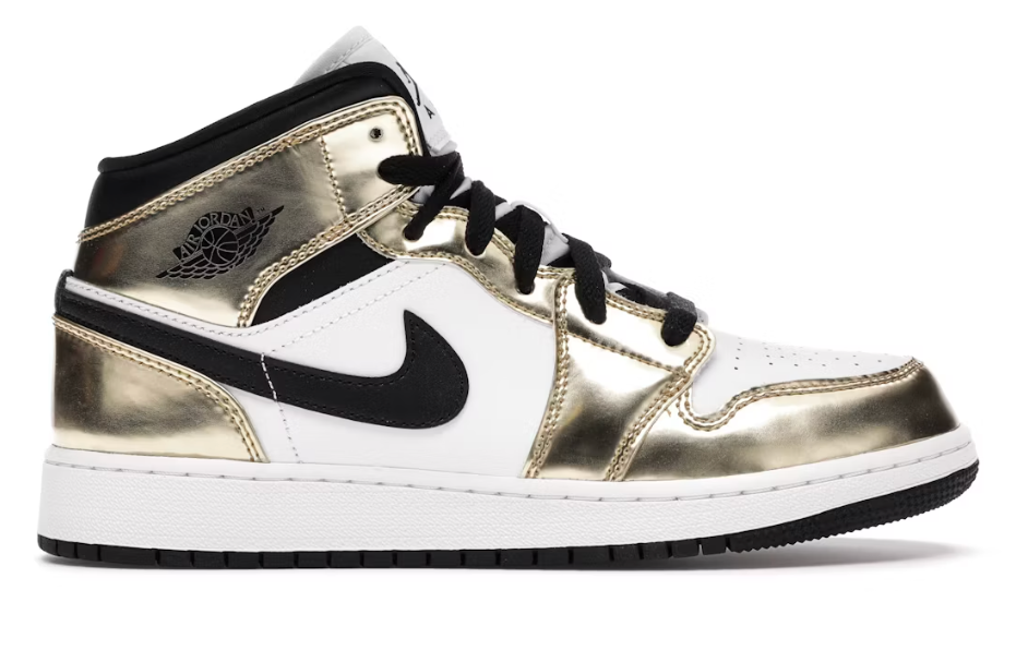 Jordan 1 Mid Metallic Gold Black White