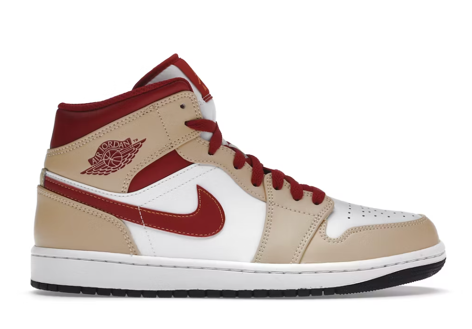 Jordan 1 Mid Light Curry Cardinal