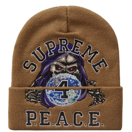 Supreme Peace Embroidered Beanie Tan