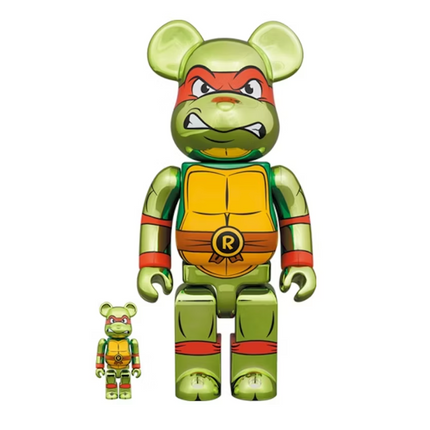 Bearbrick x Teenage Mutant Ninja Turtles Raphael Chrome 100% & 400% Set