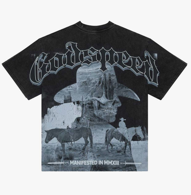 God Speed Cowboy Horses Tee Washed Black