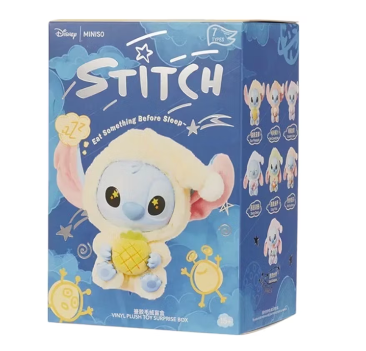 Miniso Top Toy Disney Stitch Eating Something Before Sleep Plush Keychain Single Blind Box