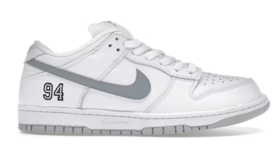 Nike SB Dunk Low Supreme 94 White Metallic Silver