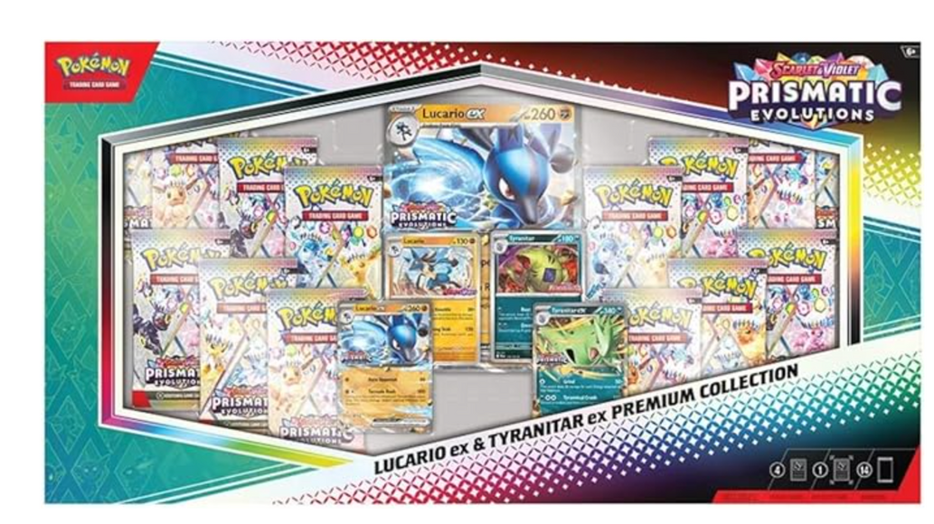 Pokemon TCG Scarlet & Violet Prismatic Evolutions Lucario ex & Tyranitar ex Premium Collection Box - 14 Packs
